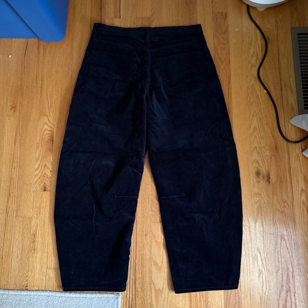 Gap High Rise Barrel Velvet Pants Womens 10 Short Black Tapered Wide Leg Holiday - Picture 4 of 9